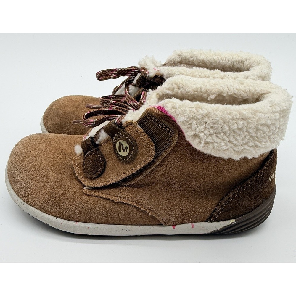Merrell Toddler's Girl Sz 10 W Bare Steps Boots Chestnut Faux Fur Lining